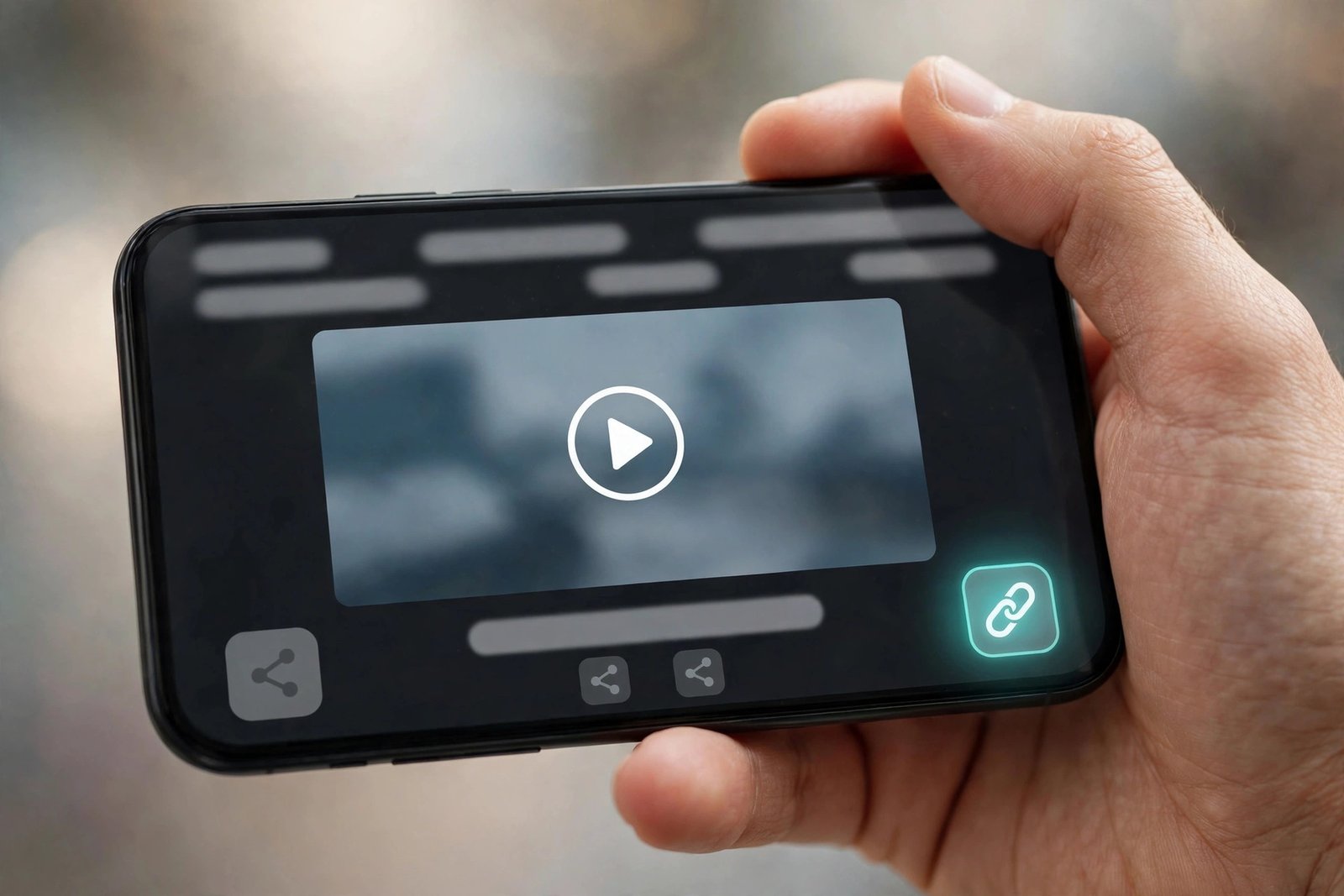 Hand holding a phone showing a video pin with the copy-link option highlighted, the first step to save a video from a private board