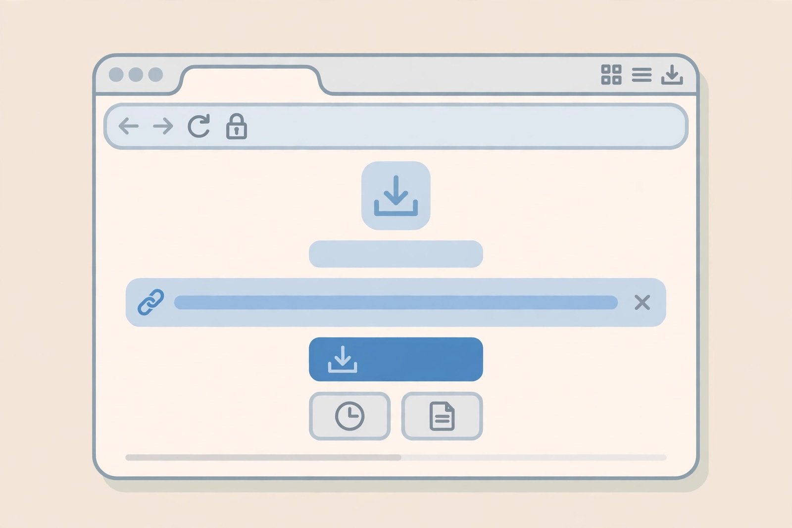 Browser window showing a download tool page with a link box and download button