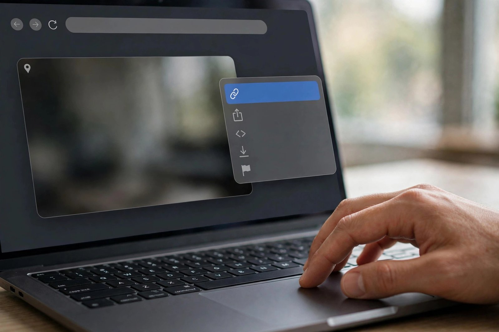 Laptop screen showing a video with a share menu open and the copy-link option highlighted