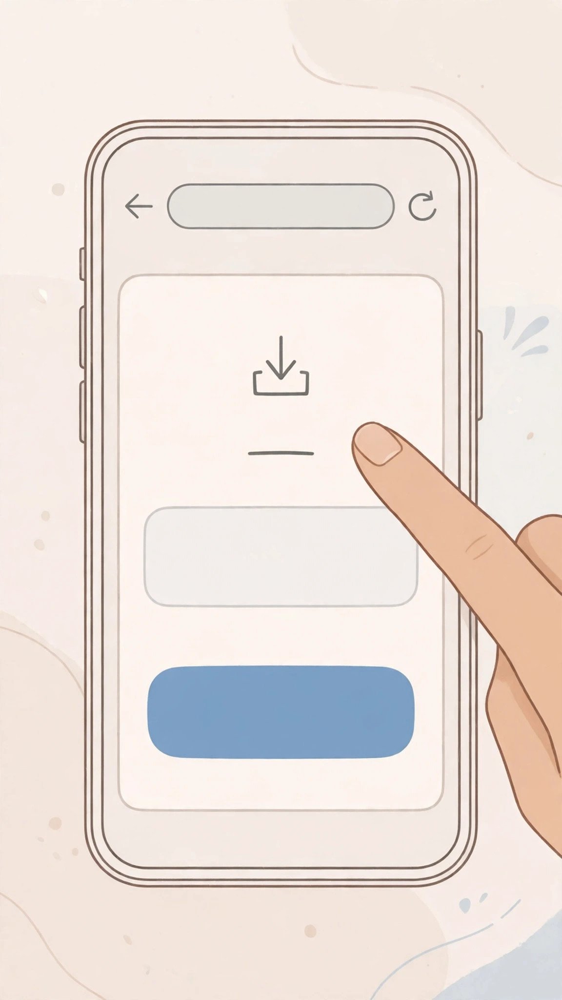 Illustration of a phone showing a downloader page with a link box and blue download button