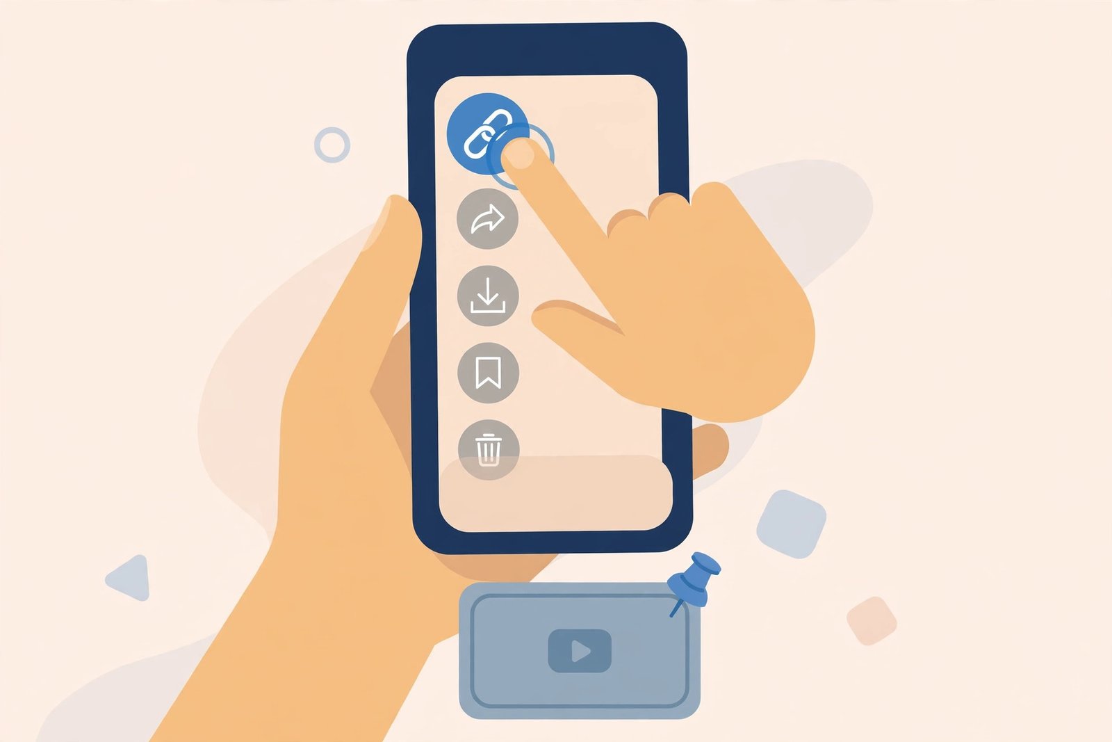 Finger tapping the copy link option in a share menu over a video pin on a phone running Vivaldi