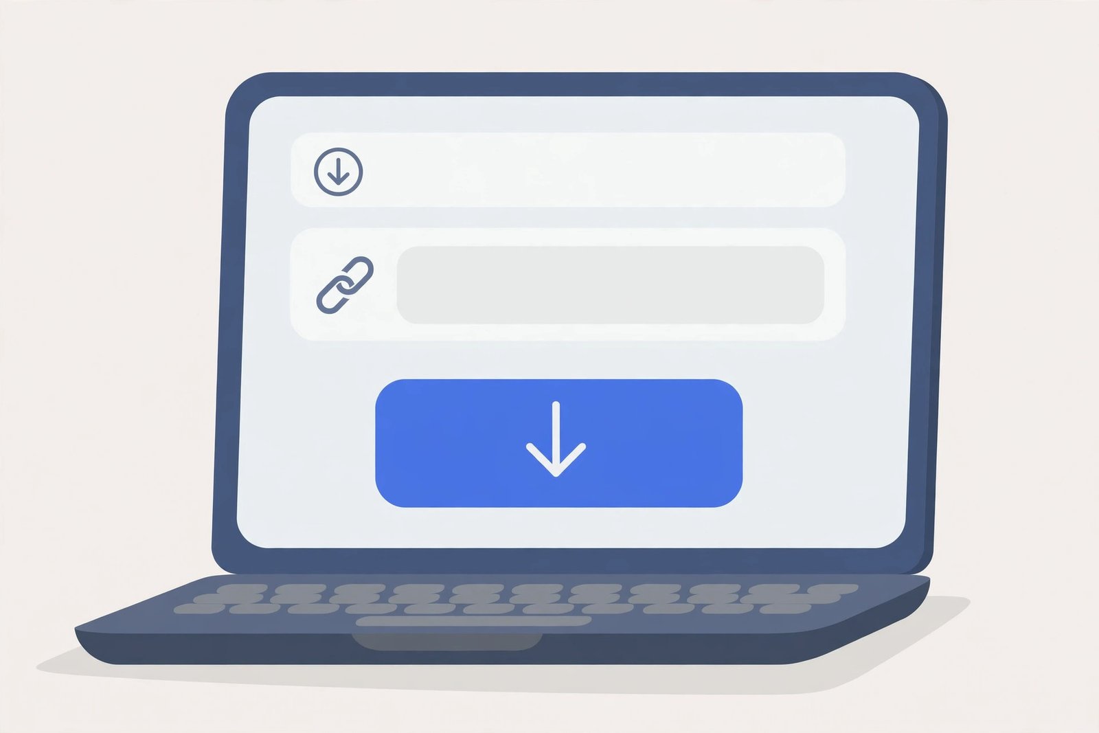 Laptop screen showing a pinterest video downloader page with a link box and blue download button in Vivaldi