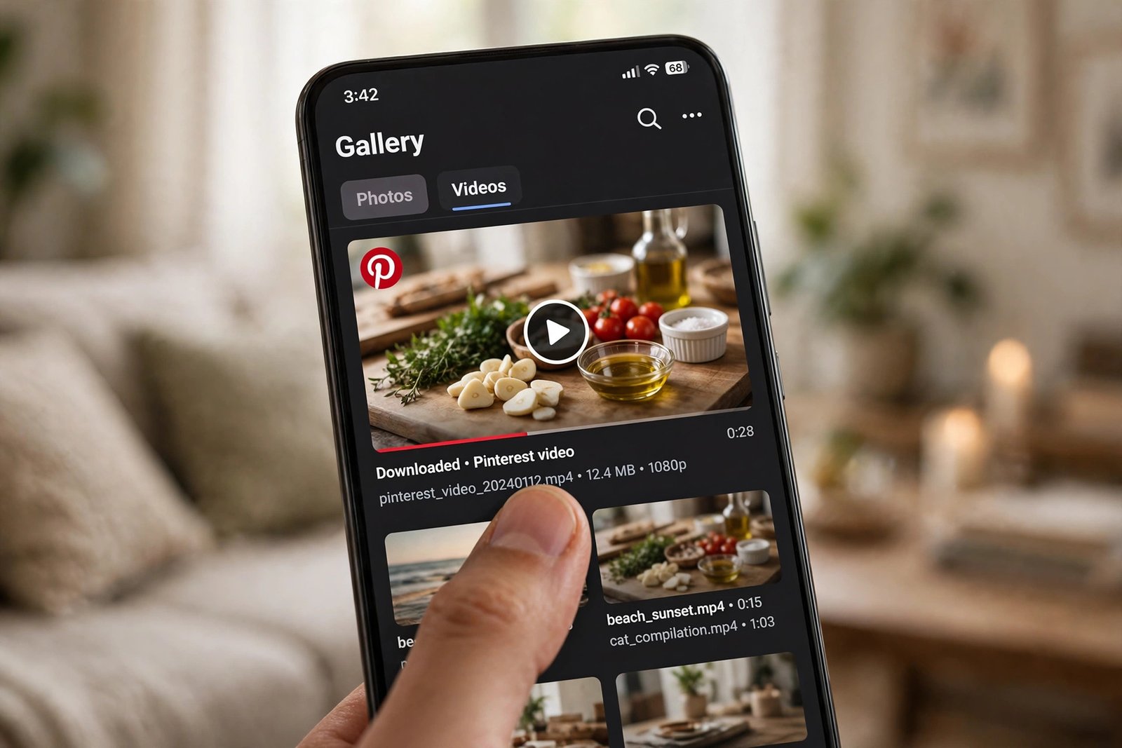 Downloaded Pinterest video playing in a phone gallery app in HD quality after using an online downloader