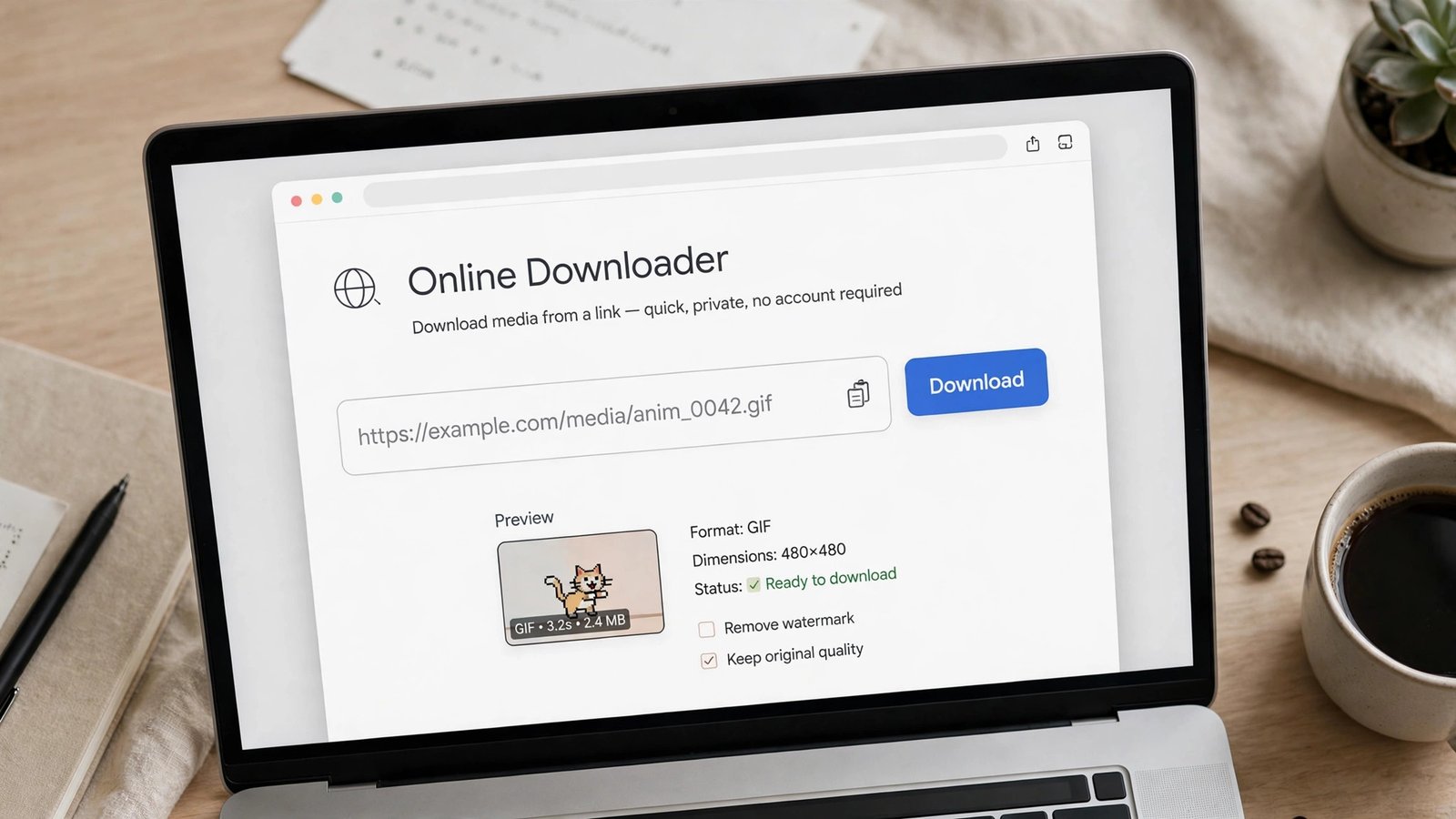 Online Pinterest GIF downloader tool interface — paste pin link to download