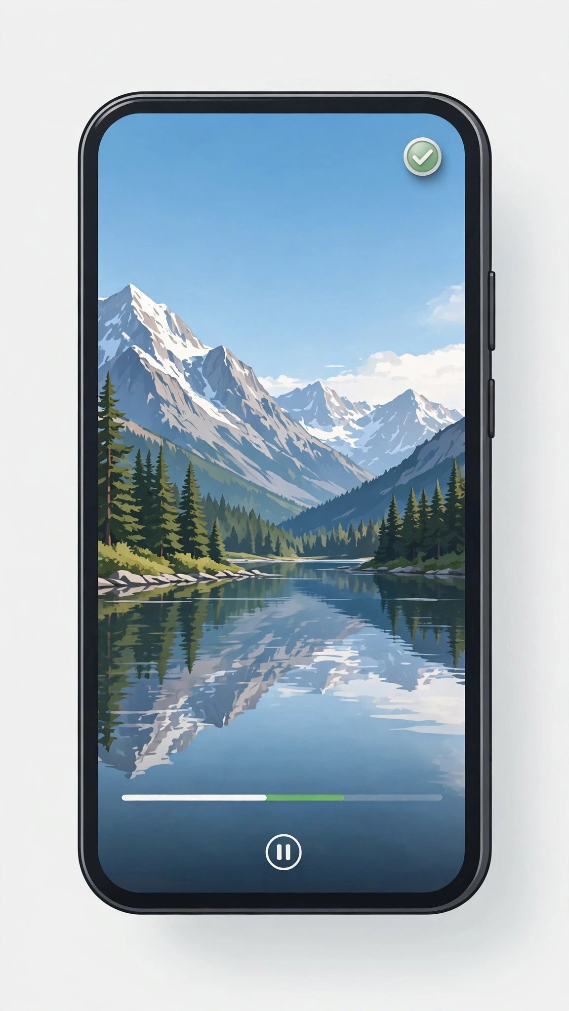 Illustration of a smartphone playing a crisp high-quality video with a green checkmark badge, representing an original-quality watermark-free download