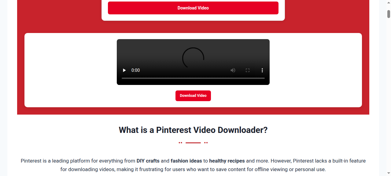 PintoDownload result page showing the video preview ready to download, from the author's own test in October 2026